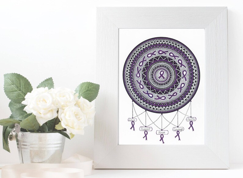 Purple Ribbon Mandala Epilepsy Awareness Mandala Art Print | Etsy