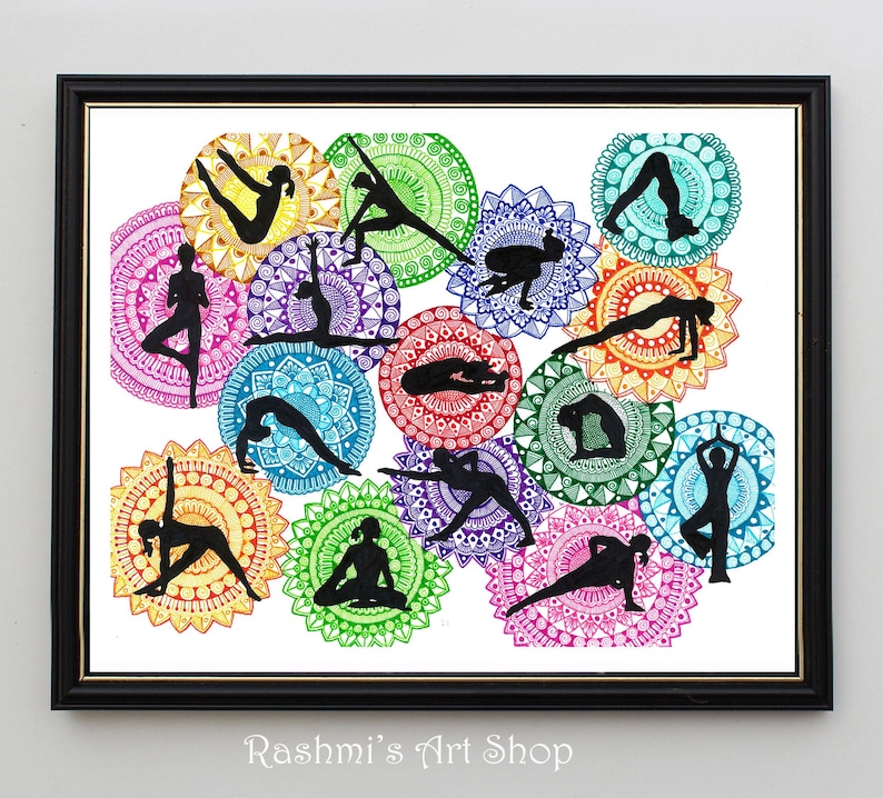 Yoga Mandalas Colorful Art Print Yoga Room Wall Decor Etsy