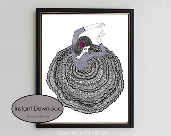 Flamenco Dancing Lady Art Print Wall Decor, Home decor