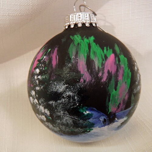 Christmas Ornaments Northern Lights Hand Painted Baubles Tree Etsy