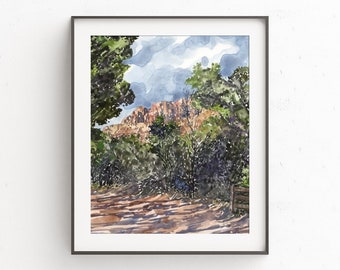 Zion National Park Watercolor Art Print: Southern Utah Landscape