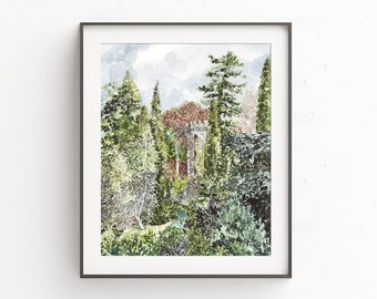 Rapunzel's Tower Watercolor Painting: Irish Gardens Art Print