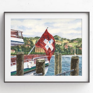 Lucerne Switzerland Giclee Watercolor Art Print, Swiss Home Decor, Luzern Landscape Artwork