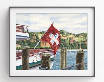 Lucerne Switzerland Giclee Watercolor Art Print, Swiss Home Decor, Luzern Landscape Artwork
