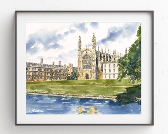 King's College Chapel Watercolor Art Print - Cambridge University