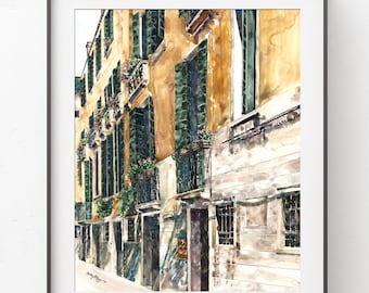 Pomeriggio a Venezia, Venice Italy Watercolor Print, Architecture Wall Art, Italian Travel Art, Office Decor