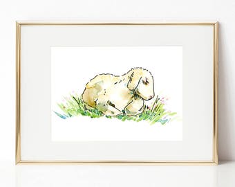 Watercolor Lamb Print: Spring Nursery Art (Digital Download)