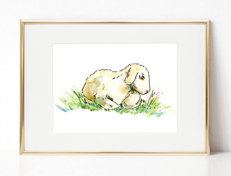 Little Lamb DIGITAL DOWNLOAD, Easter Printable Art, Spring, Baby Animals, Nursery Art, Baby Shower Gift image 1