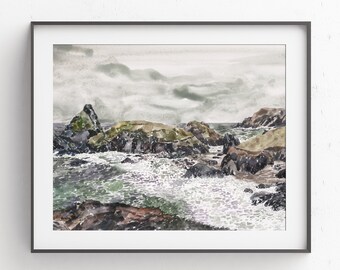 Kynance Cove Watercolor Print: Cornish Seascape Art