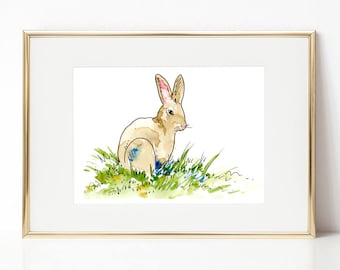Watercolor Easter Bunny Print: Spring Nursery Art (Digital Download)
