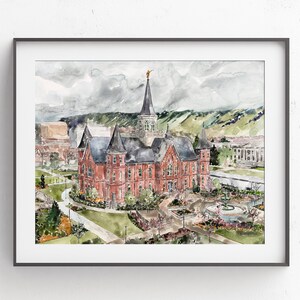 Impresión artística en acuarela del Templo de la Ciudad de Provo: Obra de arte del Templo SUD