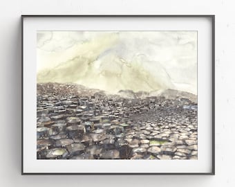 Giant's Causeway Watercolor Art Print: Northern Ireland Landscape