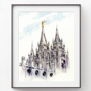 Impresión artística del templo de Salt Lake City, regalo de bodas, impresión de pintura en acuarela, SLC