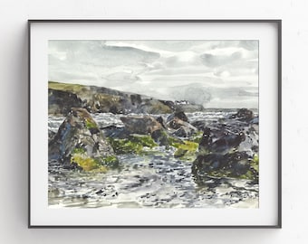 Gunwalloe Church Cove Watercolor, Cornwall Artwork, Poldark, Luke Norris, Aidan Turner, Eleanor Tomlinson