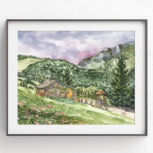 Snow White and the Seven Dwarfs Watercolor Art Print, Switzerland art, Nursery print, Fairytale artwork, Art for Kids,