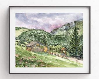 Snow White Watercolor Print: Swiss Alps Fairytale Art for Kids