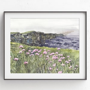 Cliffs of Moher Watercolor Print, Ireland Painting, Emerald Isle, Irish Art, Seascape, Landscape, Pub Decor, Bedroom Decor