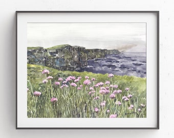 Cliffs of Moher Watercolor Print, Ireland Painting, Emerald Isle, Irish Art, Seascape, Landscape, Pub Decor, Bedroom Decor