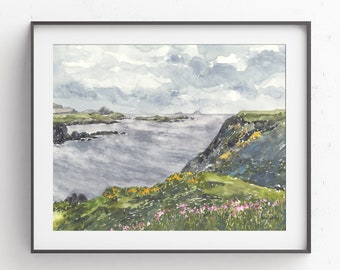 The Skellig Islands Watercolor Print, Skellig Michael, Ring of Kerry Art, Ireland Landscape, Star Wars The Force Awakens, Irish Art