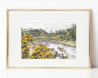 Glendalough, Monastic Ruins, Glendalough watercolor, Ireland, County Wicklow, Ireland landscape, Wicklow Mountains National Park, Braveheart