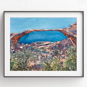 Landscape Arch, Arches National Park Art Print, Moab Utah Watercolor, Landscape Arch, Travel