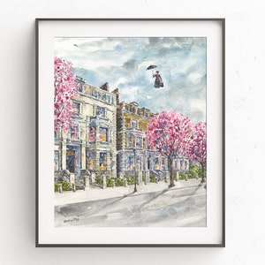 17 Cherry Tree Lane watercolor painting, London Architecture, Cherry Tree Blossoms, Great Britain Art work, Home Decor, Housewarming Gift