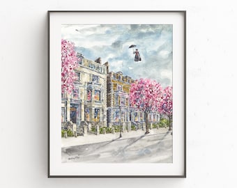 Cherry Tree Lane Watercolor Painting: London Architecture Art Print