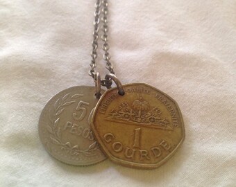 Colombian 50 Pesos Charm and Necklace // Coin, Pendant, Custom, Personalized, Laurel, Gift, Christmas, Offering
