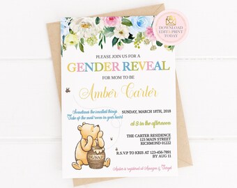 Winnie The Pooh Gender Reveal Invitations Etsy