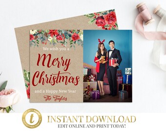 rustic christmas card template etsy