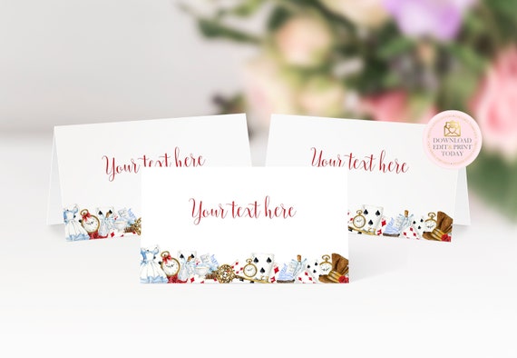 Alice in Wonderland Place Cards, Alice in Wonderland Tent Cards, Mad Hatter, Tea Party, Wonderland Party, Alice Tent Cards, INSTANT DOWNLOAD Il_570xn