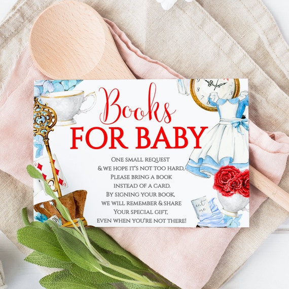 Alice in Wonderland Baby Shower Bring A Book, Bring a Book Card, Printable, Alice Baby Shower, Tea Party, Invitation Insert, Book Instead Of Il_570xn