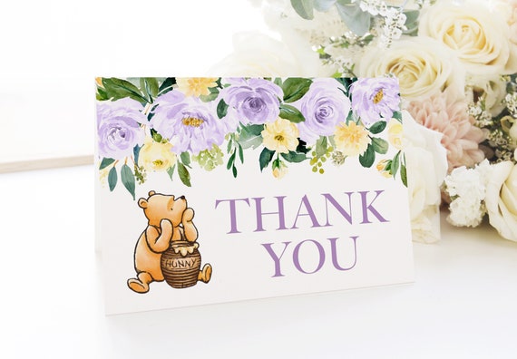 Winnie The Pooh Thank You Card, Classic Winnie Pooh Bear Baby Shower Folded Thank You, Edit & Print Yourself Thank You Note Il_570xn