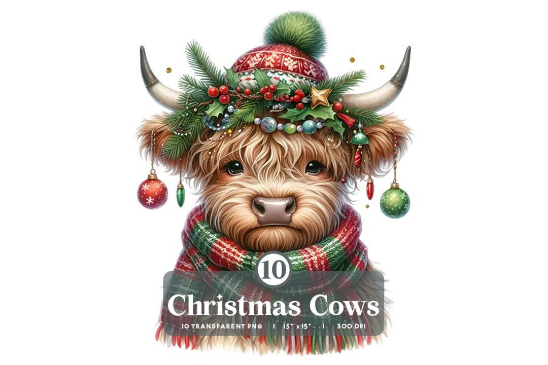 Christmas Highland Cow PNG Clipart Bundle, Festive Holiday Design ...