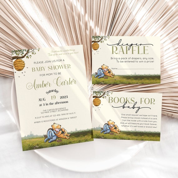 Winnie the Pooh Baby Shower Bundle, Pooh Baby Shower, Classic Pooh, Winnie Pooh Invite, Diaper Raffle, Bring a Book, INSTANT DOWNLOAD Il_570xn