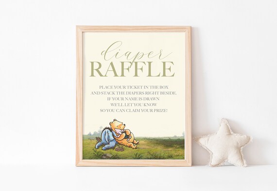 Winnie The Pooh Diaper Raffle Ticket Game Sign Download, Editable Diaper Raffle Game Sign, Printable Classic Pooh Bear Baby Shower Sign Il_570xn