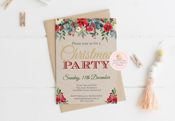 Christmas Invitation, Christmas Party, INSTANT DOWNLOAD Editable Invitation, Christmas Invite, Printable Invitation, Invitation Template Il_570xn