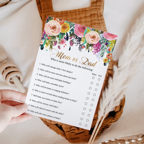 Floral Mom or Dad Quiz Baby Shower Game, Printable Mom Vs Dad Icebreaker Shower Game, Guessing Game Card, Instant Download Editable Template Il_570xn