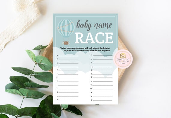 Hot Air Balloon Baby Shower Games, Balloon Baby Shower, Printable Games, Printable, Baby Name Race, Baby Name Game, Instant Download Il_570xn