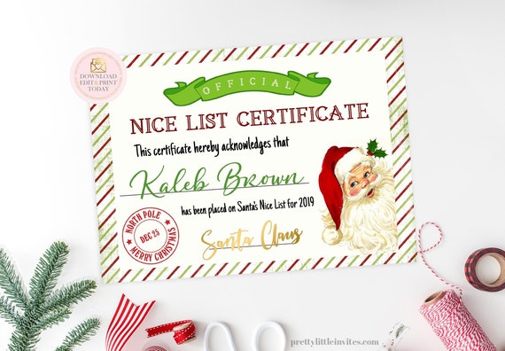Santa Certificate, Nice List Christmas Letter From Santa Claus 2019, Kids Christmas Personalized Printable North Pole Editable Template Il_570xn