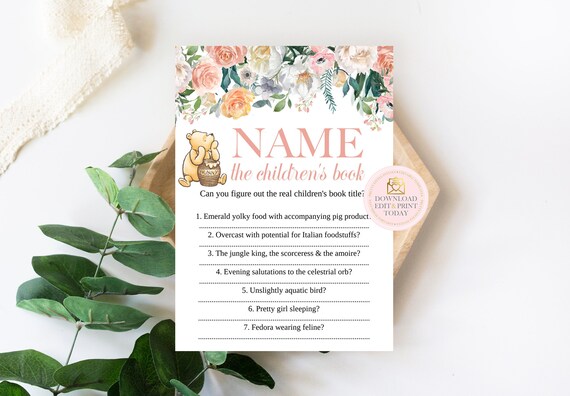 Winnie The Pooh Baby Shower Name The Children's Book Game, Instant Download Baby Shower Games, Name That Book Game, Printable Baby Shower Il_570xn