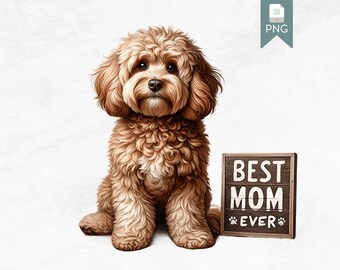 Cavapoo Clipart PNG, Cute Dog Digital Download, Best Mom Ever Sign, Pet Illustration, Printable Art, Commercial Use, Scrapbooking Image