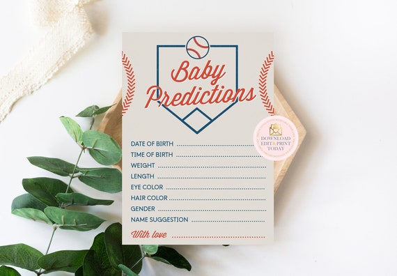 Baseball Baby Shower Baby Predictions, Baseball Baby Shower, Baby Predictions, Baby Shower Games, Predictions For Baby, Baby Prediction Card Il_570xn