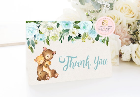 Printable Woodland Bear Baby Shower Thank You Card, Bear Party Rustic Thank You Note Card, Baby Bear Download Thank You, Boy Woodland Il_570xn