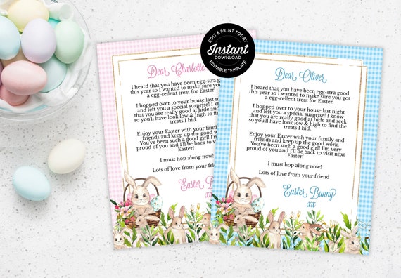 EDITABLE Easter Bunny Letter, Letter From The Easter Bunny To Child, Print At Home Personalized Easter Egg Hunt Printable For Boy & Girl Il_570xn