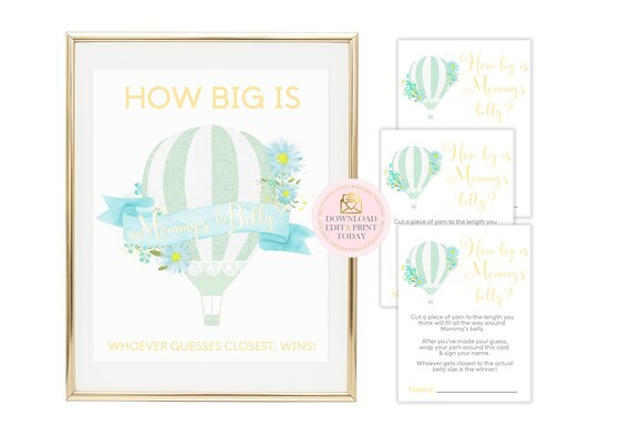 Hot Air Balloon Baby Shower Baby Belly Game, Travel Baby Shower Activity, Boy Baby Shower Printable Game, Pregnant Belly Baby Bump Game Il_570xn