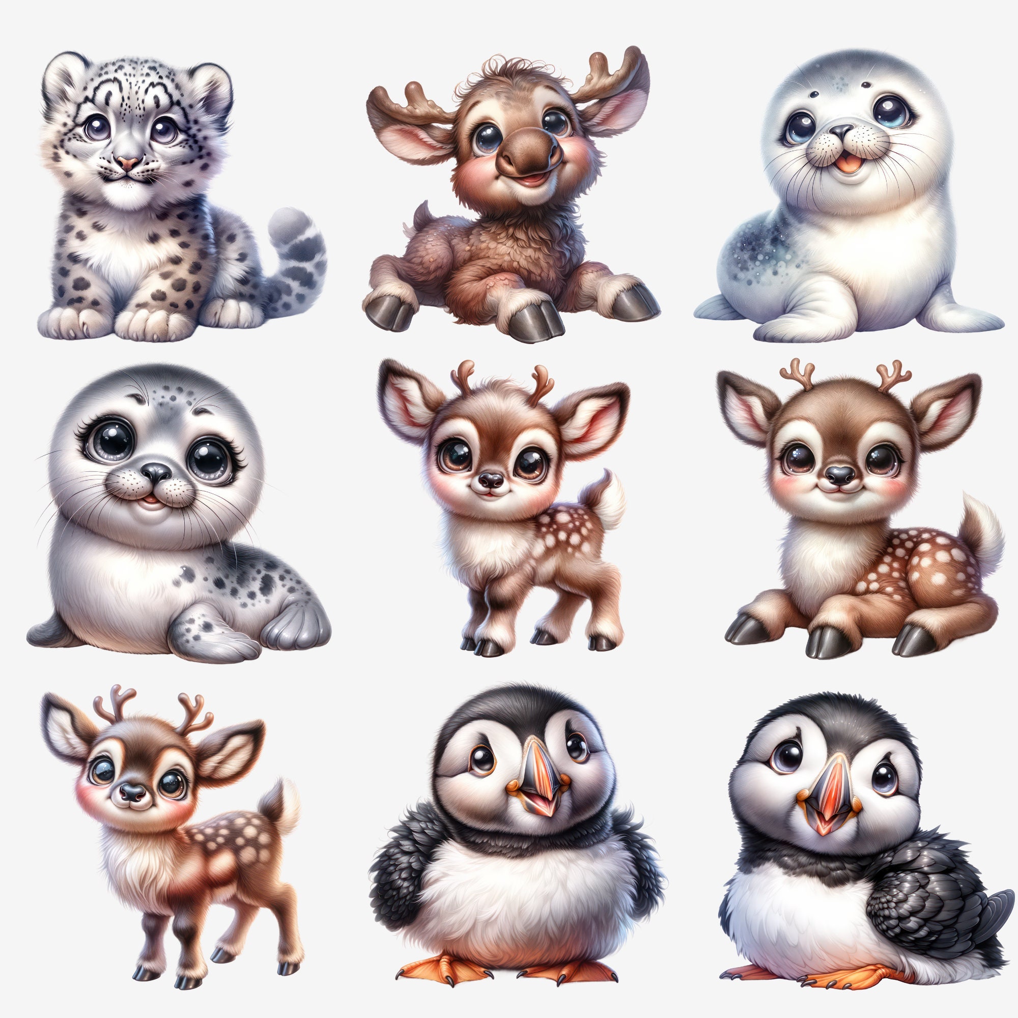 Arctic Animals Clipart Set, Cute Digital PNG, Commercial Use, Cartoon ...