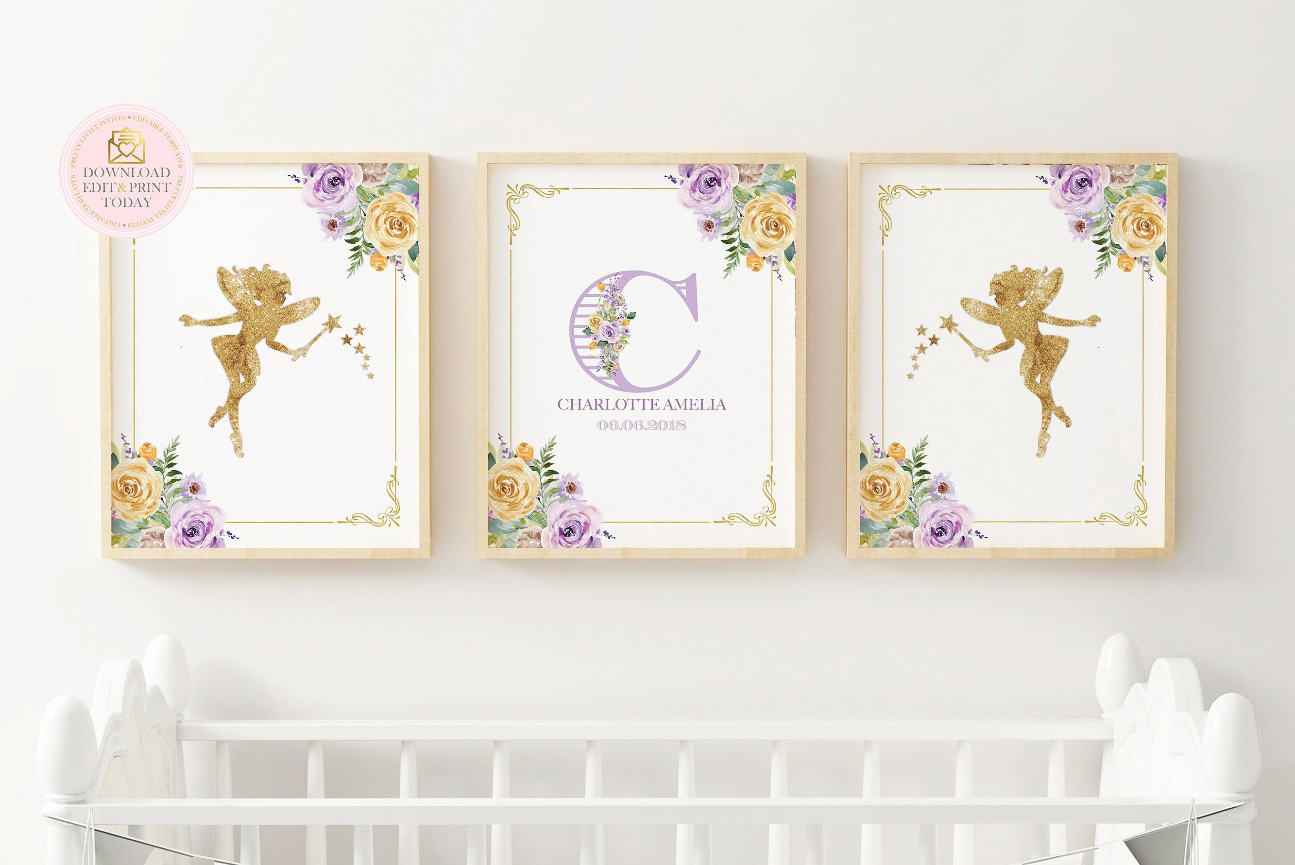 Nursery art and wall decor. Printable digital file personalized birth announcement with Iris flower