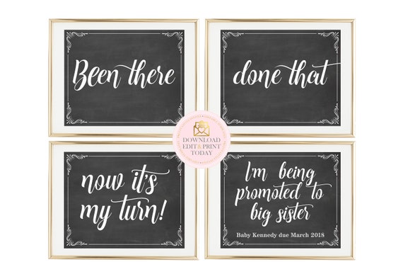 Pregnancy Announcement Props, Printable Pregnancy Signs, Baby Reveal Signs, Big Sister, Big Brother, Set of 4, Been There Done That Il_570xn