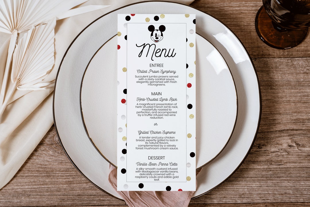 Mouse Menu Template Modern Mickey Printable Party Menu You - Etsy